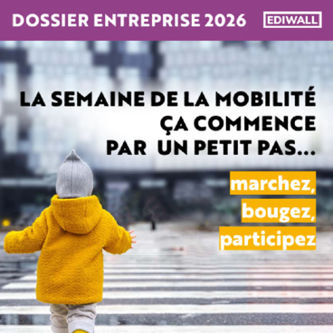 Un enfant portant un manteau jaune et un bonnet gris traverse un passage piéton avec un fond urbain flou et un texte encourageant à marcher, bouger et participer à la semaine de la mobilité.

Description générée par IA